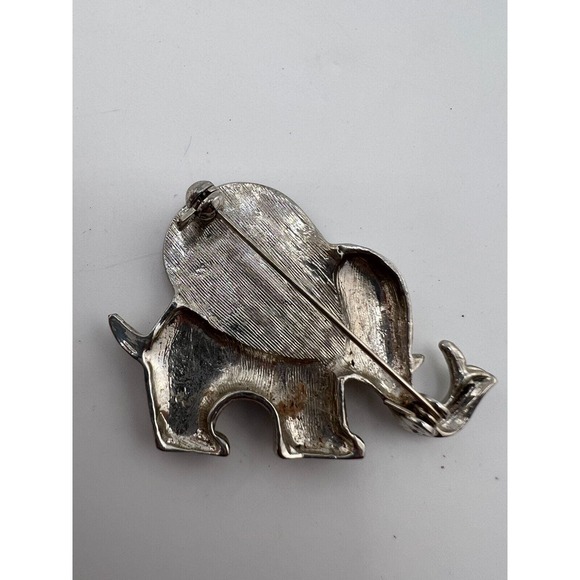 Silver Tone Elephant Brooch Pin Vintage 90s Cute Blue Adorable Estate - Picture 3 of 5